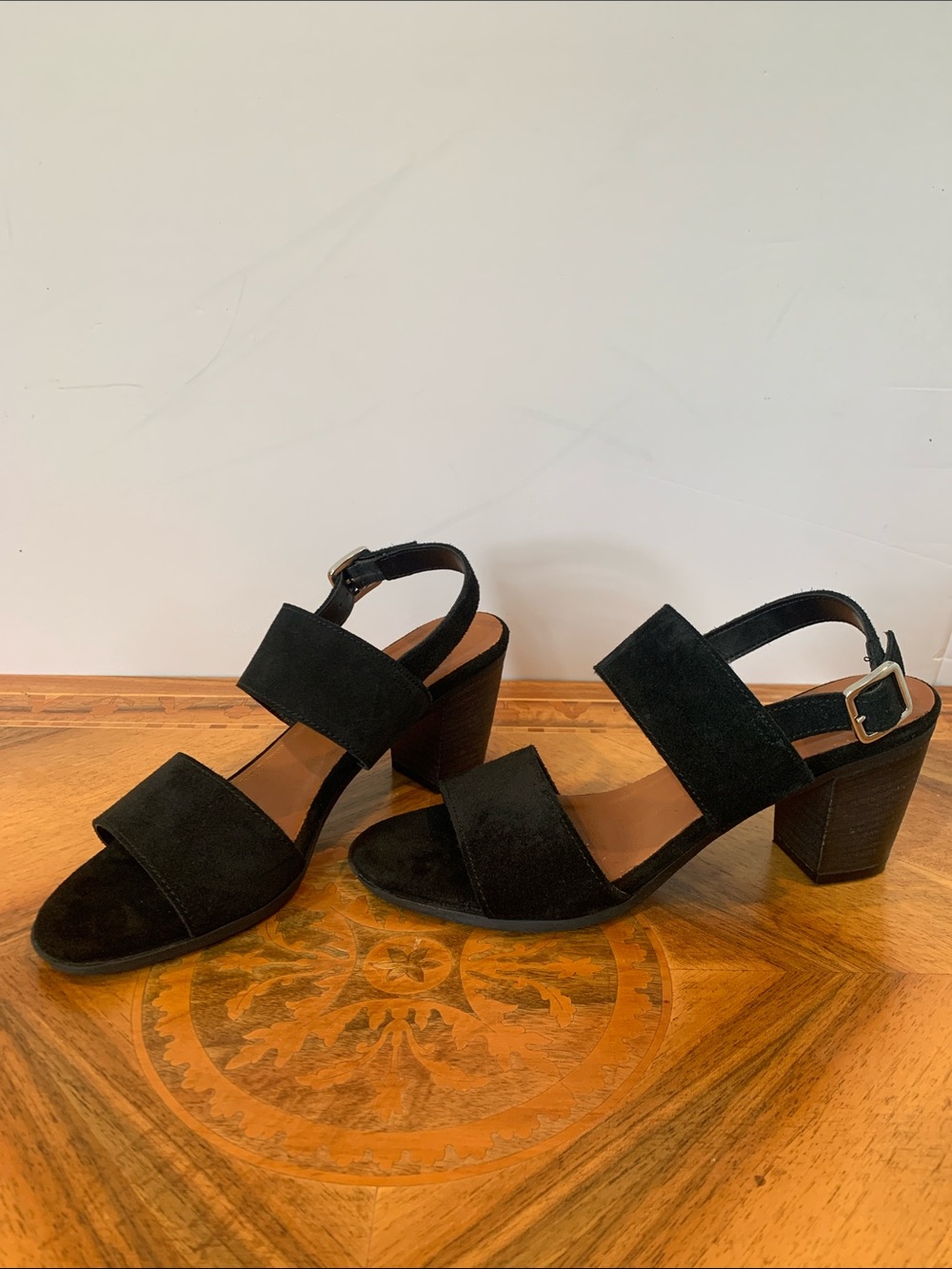 Mariella Italy Women’s Size 9.5 Classic Black Suede Slingback Sandals Block Heel